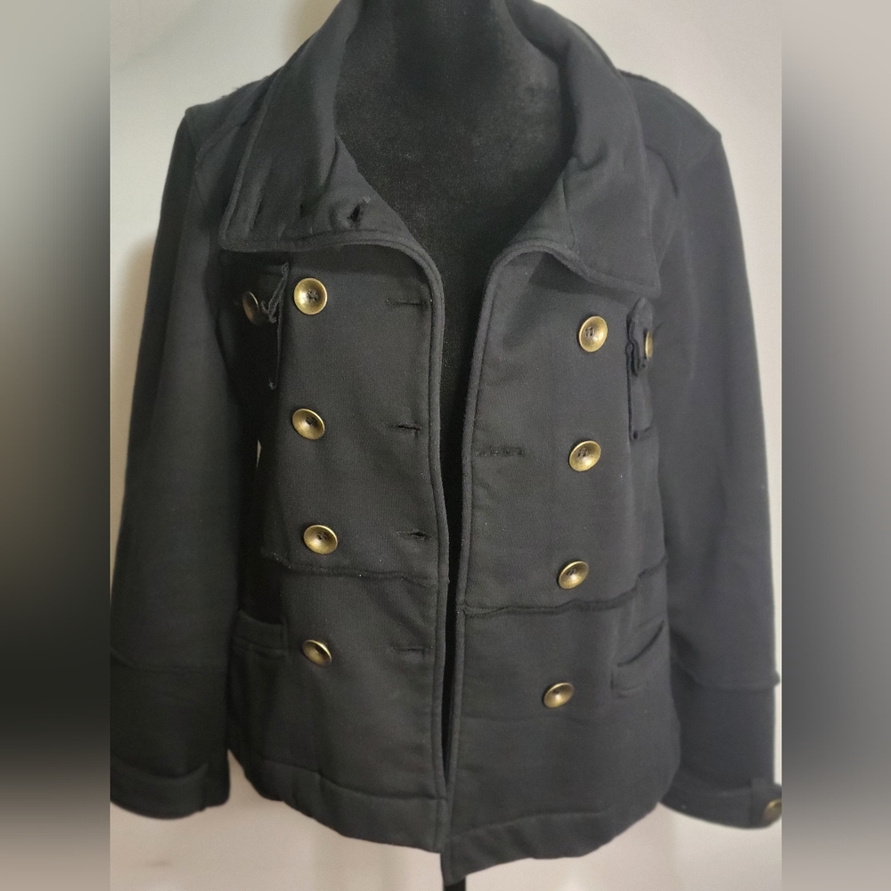 Sugarfly Black Pea Coat with Gold Buttons Without Hood